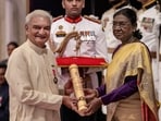 President Droupadi Murmu confers the Padma Shri to Anil Kumar Rastogi during the second civil investiture ceremony, at Rashtrapati Bhavan, in New Delhi, 