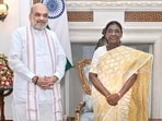 President Droupadi Murmu with Union Home Minister Amit Shah during a meeting, at Rashtrapati Bhavan.