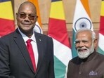 Prime Minister Narendra Modi with President of Seychelles Patrick Herminie in New Delhi (PTI)
