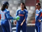 Radha (3/28) had a good day with the ball as she removed opposition captain Nigar Sultana. (BCCI / X) Radha (3/28) had a good day with the ball as she removed opposition captain Nigar Sultana. (BCCI / X)