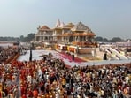 A general view of the audience during the opening of the Ram Temple in Ayodhya on January 22. A general view of the audience during the opening of the Ram Temple in Ayodhya on January 22.