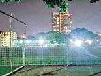 The land belongs to Mhada and is currently being used as a football ground, with a turf facility operating on part of the site. (HT Photo)