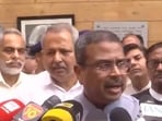 Union education minister Dharmendra Pradhan speaking to the media on the sidelines of a BJP programme in Chandigarh to mark the 51st anniversary of the Emergency’s imposition on Thursday. (ANI Photo)