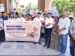 s part of the campaign, more than 200 students from Sharda University’s medical, dental and psychiatry departments participated in an awareness rally in Greater Noida on Wednesday. (HT Photo)