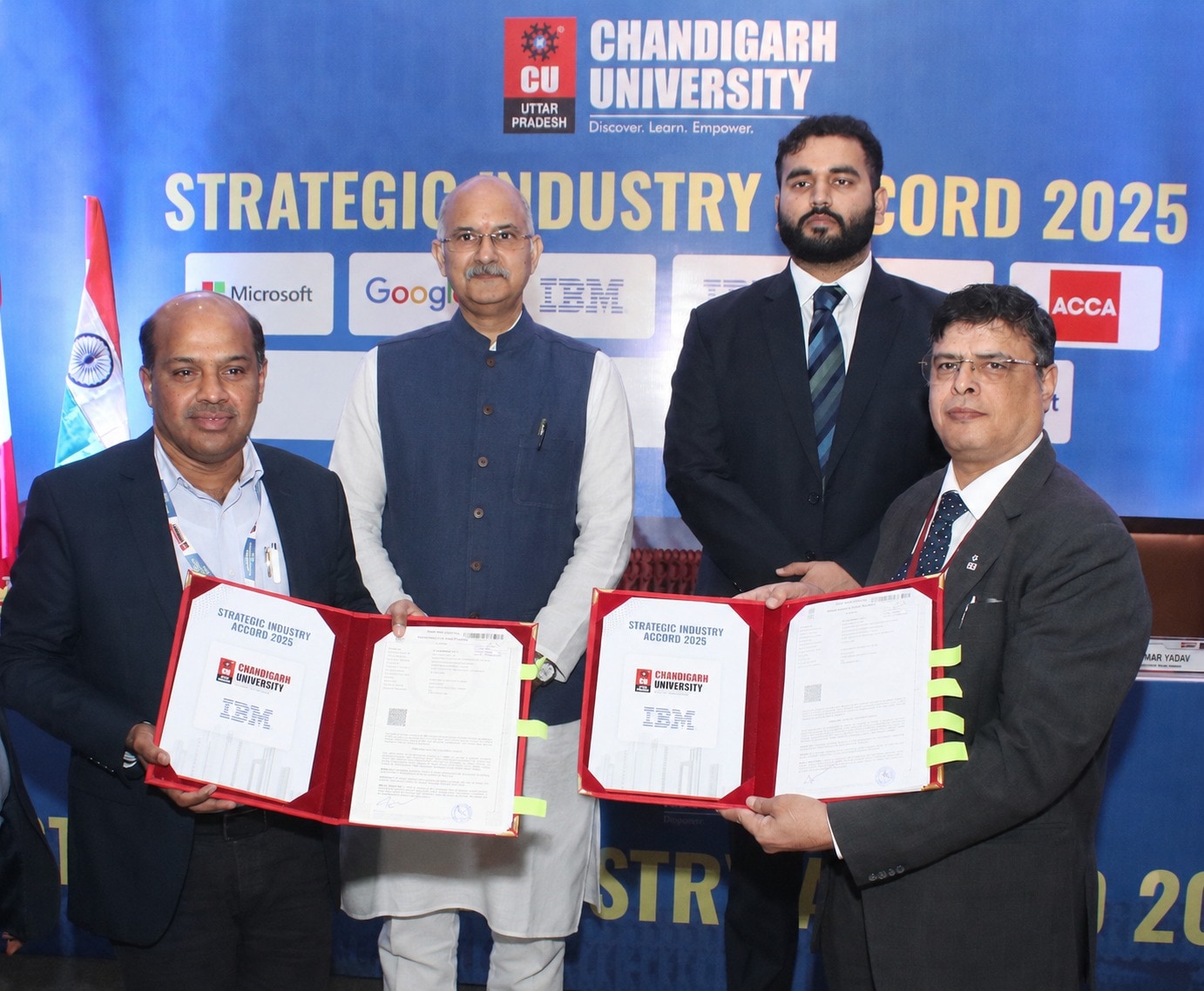 Chandigarh University Senior Management during Signing of an Memorandum of Understanding (MoU) with IBM Officials at Lucknow. (CU UP) Chandigarh University Senior Management during Signing of an Memorandum of Understanding (MoU) with IBM Officials at Lucknow. (CU UP)