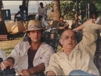 Actor Sanjay Dutt and Director Mahesh Bhatt on the sets of Saatwan Aasman (1992) (HT Photo)