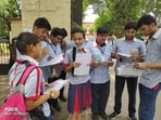 CBSE Class 12 mathematics exams 2022: CBSE Class 12 students discussing maths paper after exam in Lucknow on Tuesday.