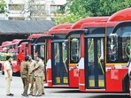 Mumbai, India - Oct. 28, 2025: CM Devendra Fadnavis launched 157 BEST bus at Colaba Bus depo, in Mumbai, India, on Tuesday, October 28, 2025. (Photo by Anshuman Poyrekar/Hindustan Times) (Anshuman Poyrekar/HT Photo)