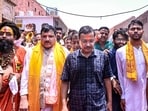 AAP national convenor Arvind Kejriwal along with MP Sanjay Singh leaves after their visit to Hanumangarhi Temple, in Ayodhya. AAP national convenor Arvind Kejriwal along with MP Sanjay Singh leaves after their visit to Hanumangarhi Temple, in Ayodhya.