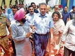 State health minister Dr Balbir Singh during the inauguration of the methadone maintenance therapy clinic at civil hospital. (Gurpreet Singh/HT)