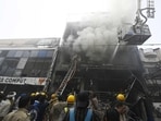 The massive fire at the three-floor commercial building housing an animation centre in Lucknow’s Aliganj. (File Photo)