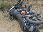 The victim’s motorcycle near Mandlai village. (HT Photo)