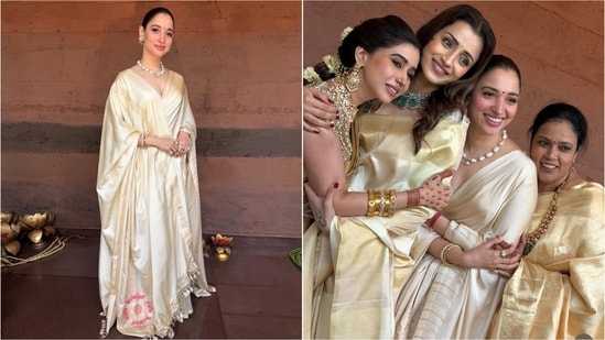 Tamannaah Bhatia shines in elegant ivory silk saree at friend's wedding. (Instagram/@tamannaahspeaks)