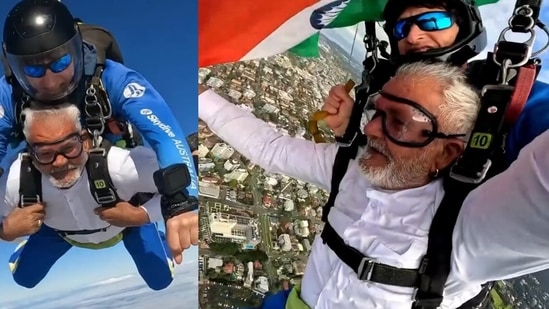 An Indian man’s clip of his grandfather skydiving from 18,000 feet in Australia left the internet praising his courage. (Instagram/ankitranabigmouth)