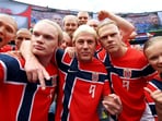 Channing (centre) joined Norway fans during the FIFA World Cup 2026 Group I match
between Norway and France at Gillette Stadium on Friday(Photo: Reuters)