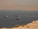 Vessels at the Strait of Hormuz, as seen from Musandam, Oman.