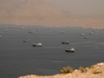 Vessels at the Strait of Hormuz, as seen from Musandam, Oman.