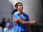 Nandni Sharma has been India’s most successful seamer at the T20 World Cup with three wickets in three matches, but she has conceded 71 runs in 49 balls. (BCCI Women / x)