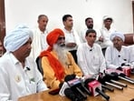 Representatives of various panchayats addressing mediapersons in Hansi on Saturday. (Manoj Dhaka/Ht) Representatives of various panchayats addressing mediapersons in Hansi on Saturday. (Manoj Dhaka/Ht)