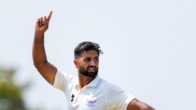 Auqib Nabi showed his prowess with the second new ball (PTI) Auqib Nabi showed his prowess with the second new ball (PTI)