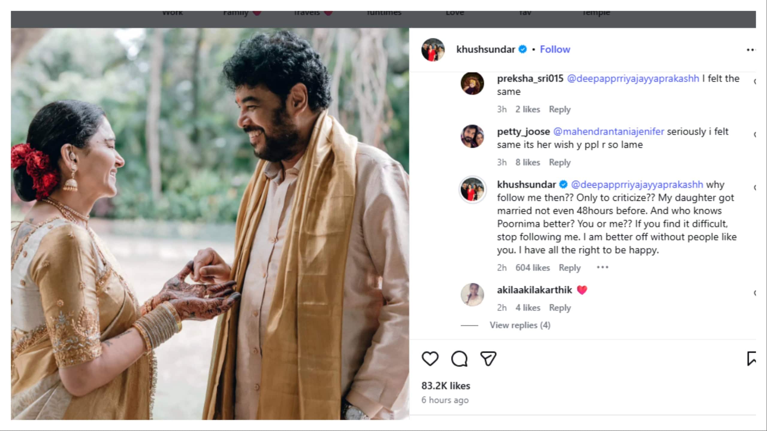 Khushbu Sundar's comment. Khushbu Sundar's comment.