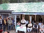 Himachal chief minister Sukhvinder Singh Sukhu speaks during the visit to Bara Bhangal, in Kangra on Saturday. (CMO HP)