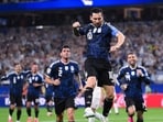 Lionel Messi of Argentina celebrates after scoring against Jordan at the Dallas Stadium. (AFP)