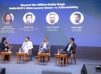 DLF Home Developers MD Aakash Ohri speaks during a discussion with panellists Chetan Chichra of Grant Thornton Bharat and Ankur Jalan of Golden Growth Fund, moderated by HT Digital's Real Estate Editor Vandana Ramnani, at the HT India Next Real Estate Summit 2026 at Bharat Mandapam in New Delhi on June 27.