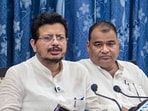 LoP in the West Bengal Legislative Assembly Ritabrata Banerjee, left, addresses a press conference, in Kolkata, West Bengal, Monday, June 22, 