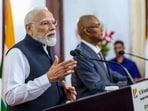In this image received on June 28, 2026, Prime Minister Narendra Modi and Seychelles President Patrick Herminie during a joint press statement, in Seychelles.