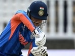 Smriti Mandhana plays a shot during the ICC Women's T20 cricket world cup 2026. (AFP)