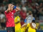 South Korea's Son Heung-min reacts after elimination.