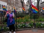 The rainbow Pride flag flies at the Stonewall National Monument on April 13, 2026, in New York City. The Trump administration announced Monday that it has agreed to continue flying the rainbow-colored flag over the monument, which commemorates historical events in LGBTQ+ history. The Stonewall Inn was the site of a protest in the 1960s that gave rise to the gay liberation movement. (Getty Images via AFP)
