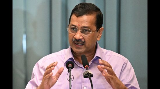AAP supremo Arvind Kejriwal addressing the media in Amritsar on Sunday. (AFP)