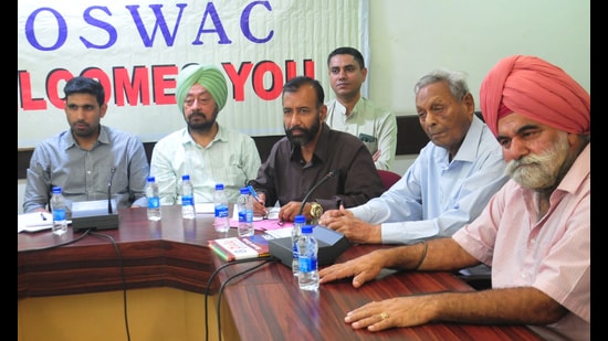 FOSWAC members during a meeting with the Chandigarh deputy commissioner on Sunday. (Sanjeev Sharma/ HT)