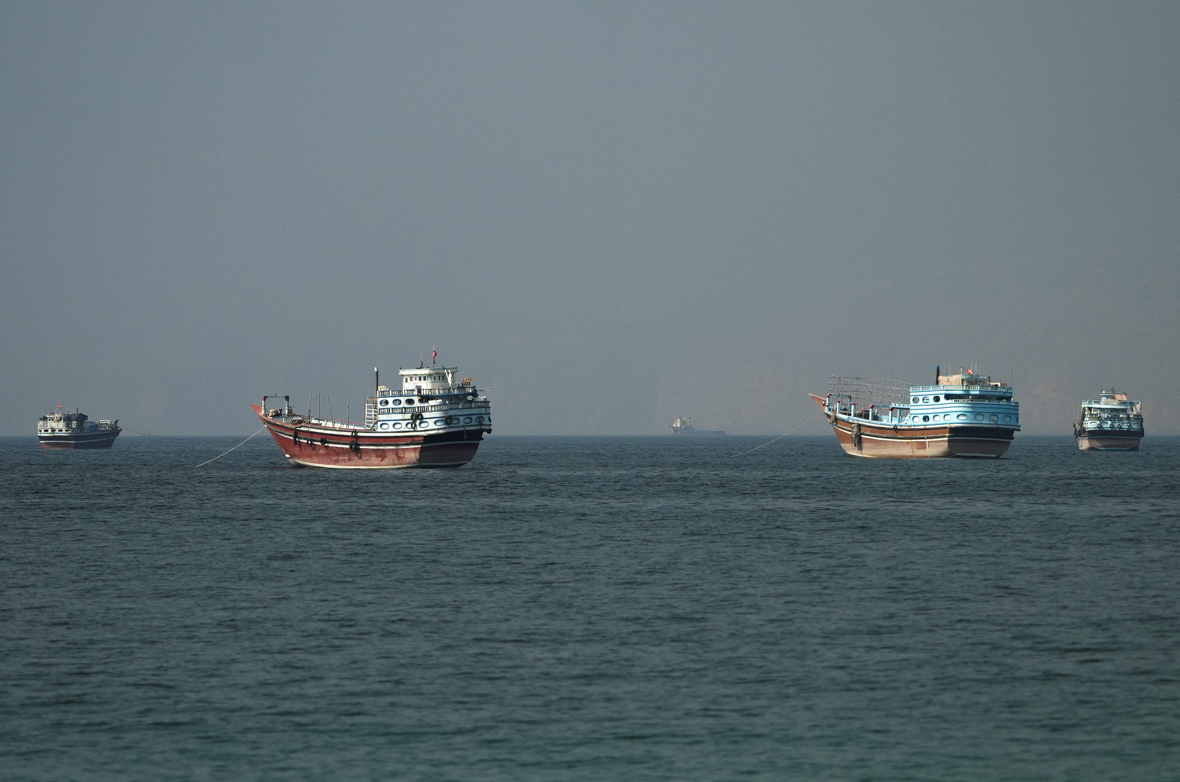Vessels at the Strait of Hormuz, as seen from Musandam, Oman. (REUTERS)