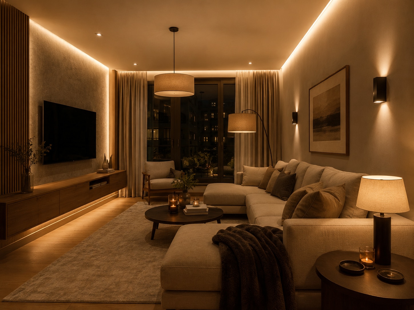 Go for warm lighting with pendant lamps and wall scones. (Picture credit: AI generated) Go for warm lighting with pendant lamps and wall scones. (Picture credit: AI generated)
