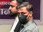 Sahil Goyal, accused Siya Goyal's brother, and their advocate arrive at Vadgaon Maval Police Station in relation to Ketan Agarwal murder case, in Lonavala on Monday.