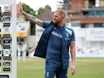 England's Ben Stokes reacts during the post-match presentation ceremony 