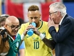 Brazil's Italian head coach Carlo Ancelotti talks to his forward #10 Neymar during the 2026 World Cup Group C football match