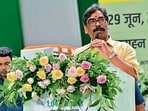 Jharkhand CM Hemant Soren speaks at an event in Ranchi on Monday (HT PHOTO)
