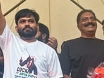 Actor Prakash Raj and Cockroach Janta Party (CJP) founder Abhijit Dipke and others during a protest by CJP at Freedom Park, in Bengaluru.
(PTI Photo) (PTI06_14_2026_000469A)
(PTI)