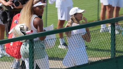 Serena Williams of the United States, left, arrives to practice one day ahead of the start of the Wimbledon Tennis Championships in London, Sunday, June 28, 2026. (AP Photo/Kin Cheung) (AP Photo/Kin Cheung) Serena Williams of the United States, left, arrives to practice one day ahead of the start of the Wimbledon Tennis Championships in London, Sunday, June 28, 2026. (AP Photo/Kin Cheung) (AP Photo/Kin Cheung)