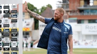 England's Ben Stokes reacts during the post-match presentation ceremony (Action Images via Reuters)