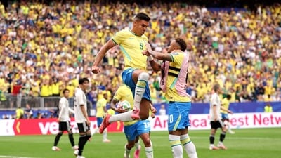 Carlo Ancelotti's men hit back 11 minutes after half-time with a header from Casemiro as Brazil dominated the second period. (Getty Images via AFP) Carlo Ancelotti's men hit back 11 minutes after half-time with a header from Casemiro as Brazil dominated the second period. (Getty Images via AFP)