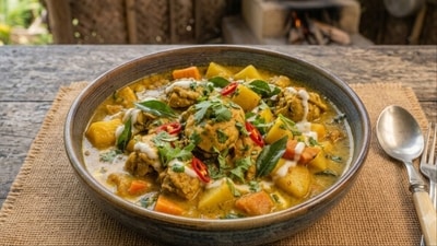 Kari Koko is a traditional Seychellois Creole coconut curry, typically prepared with fish, chicken, or octopus in coconut milk (AI Image)