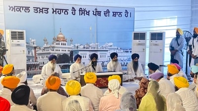 AAP MLAs during proceedings at the secretariat of the Akal Takht  in Amritsar on Monday, June 29, 2026. (PTI Photo)
