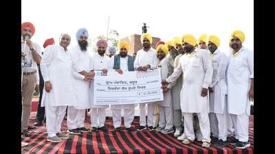 Punjab chief minister Bhagwant Mann during a Lok Milni event at Moga’s Bhallur village on Monday. (HT) Punjab chief minister Bhagwant Mann during a Lok Milni event at Moga’s Bhallur village on Monday. (HT)