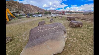 The first phase of the conservation works includes the relocation of 155 petroglyphs. (HT Photo)