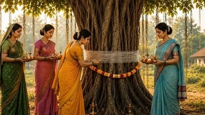 వట పౌర్ణిమ 2026: మర్రి చెట్టును ఎందుకు పూజిస్తారు? సావిత్రి–సత్యవంతుల గాథ వెనుక అసలు రహస్యం (pinterest) వట పౌర్ణిమ 2026: మర్రి చెట్టును ఎందుకు పూజిస్తారు? సావిత్రి–సత్యవంతుల గాథ వెనుక అసలు రహస్యం (pinterest)